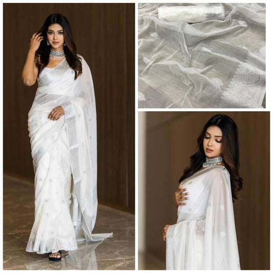 ClassicFit Saree Designed in Slub Cotton with Designer Weaving Blouse