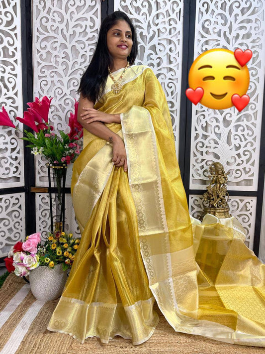 Celebrity Inspired Soft Tissue Silk Saree with Rich Pallu