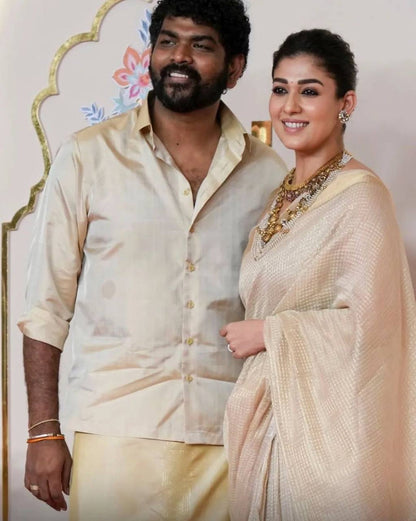 Nayanthara Inspired Banarasi Golden Tissue Silk Saree