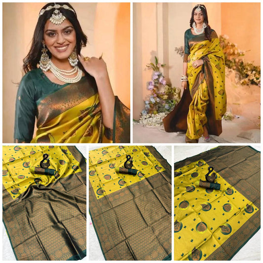 Pure Banarasi Silk Saree with Floral & Meena Zari Work