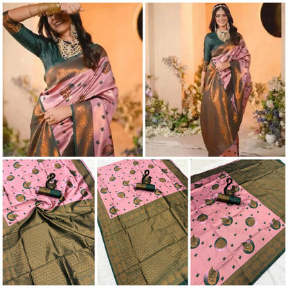 Pure Banarasi Silk Saree with Floral & Meena Zari Work