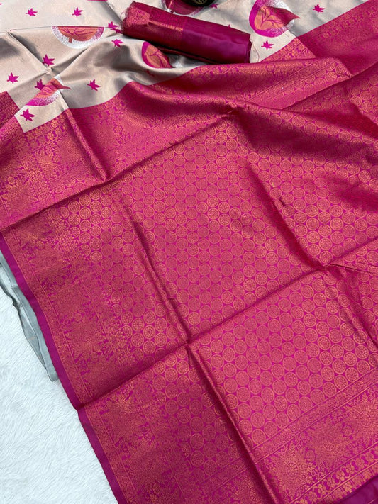 Pure Banarasi Silk Saree with Floral & Meena Zari Work