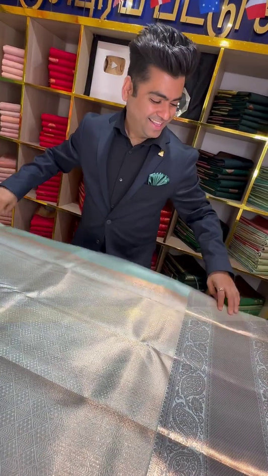 Aqua Bronze Silk Saree