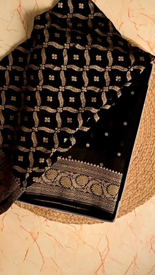 Golden Bloom Banarasi Silk Saree