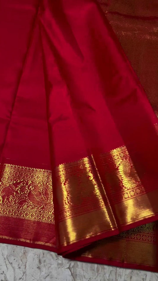 Red Checked Banarsi Silk Saree