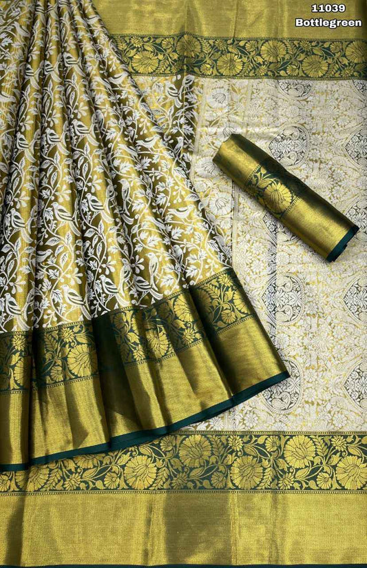 Pure Handloom Kanjivaram Silk Saree with Meena Weaving & Gold Zari Pallu