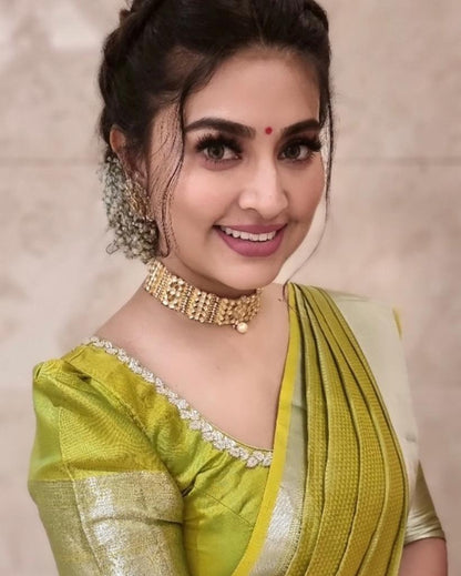 Elegant Olive Green Silk Saree with Subtle Shine