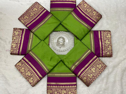 Green Silk Saree with Purple Zari Border