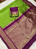 Green Silk Saree with Purple Zari Border