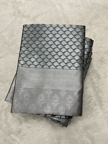 Black and Grey Printed Saree with Statement Motifs