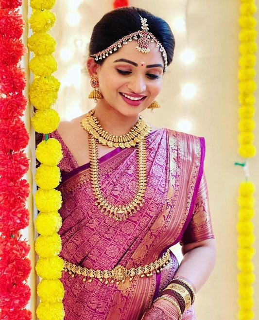 Bridal Pink Kanchipuram Silk Saree with Rich Zari Work