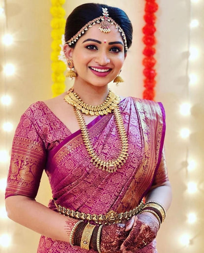 Bridal Pink Kanchipuram Silk Saree with Rich Zari Work