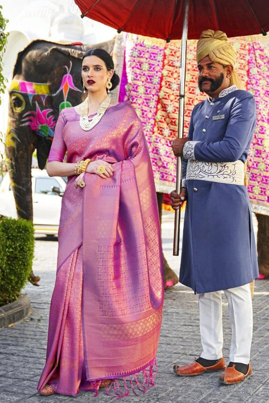 Royal Purple Banarasi Silk Saree with Rich Zari Weaving