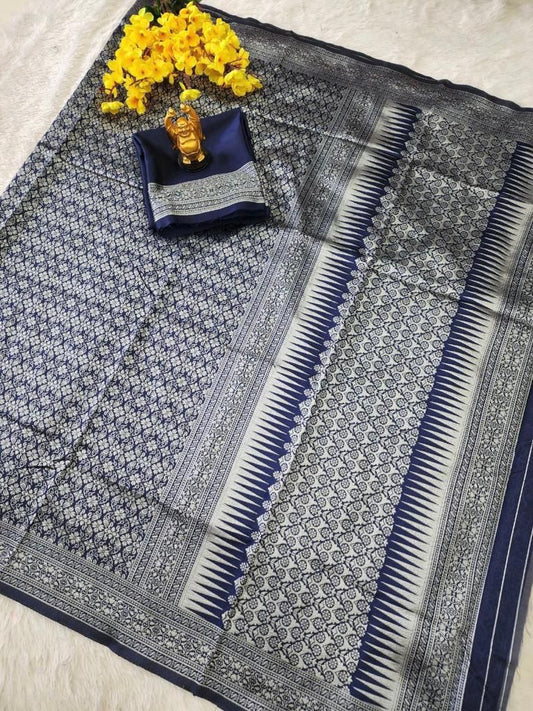 Royal Blue Silk Saree with Intricate Woven Design