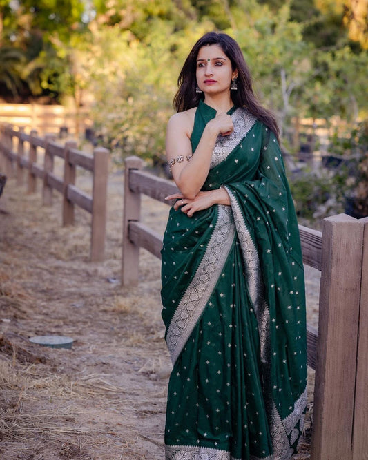 Classic Banarasi Pattern Saree Crafted in Fine Lichi Silk