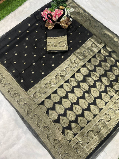Classic Black Saree with Silver Woven Border