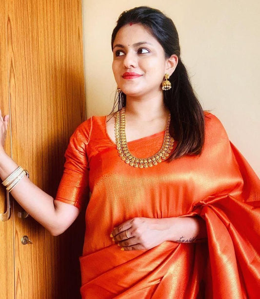 Vibrant Orange Soft Silk Saree with Elegant Minimal Finish