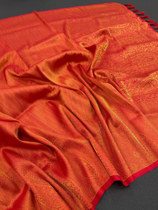 Vibrant Orange Soft Silk Saree with Elegant Minimal Finish