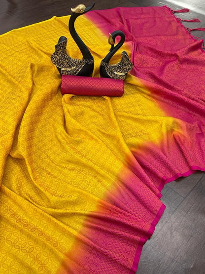 Elegant Pink & Black Soft Silk Saree with Rich Woven Pallu