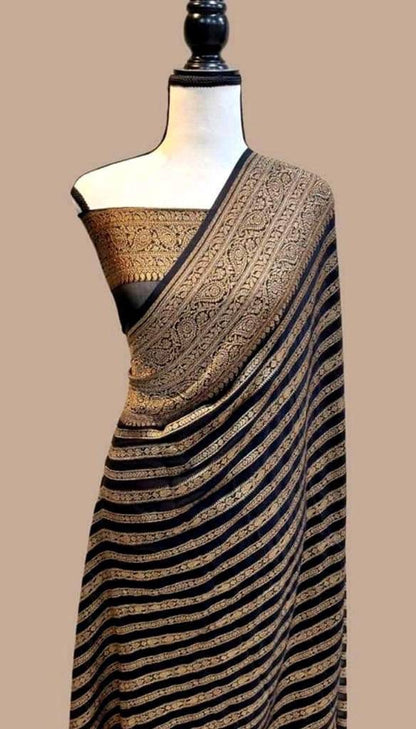 Pure Soft Khadi Georgette Silk Saree with Rich Zari Woven Pallu