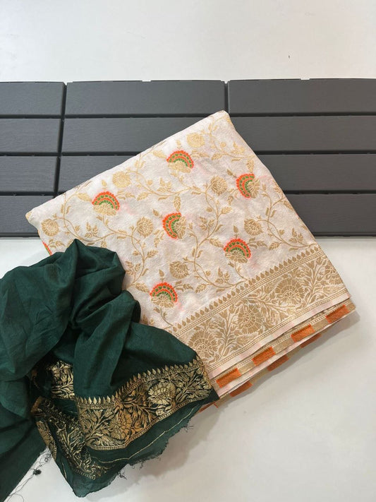 Pure Soft Khadi Georgette Silk Saree with Zari & Meenakari Work – LC-59