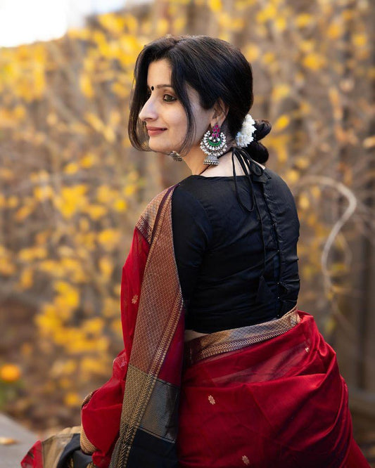 Classic Banarasi Style Lichi Silk Saree with Contrast Border