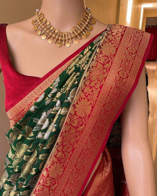 Elegant Organic Banarasi Lichi Silk Wedding Saree