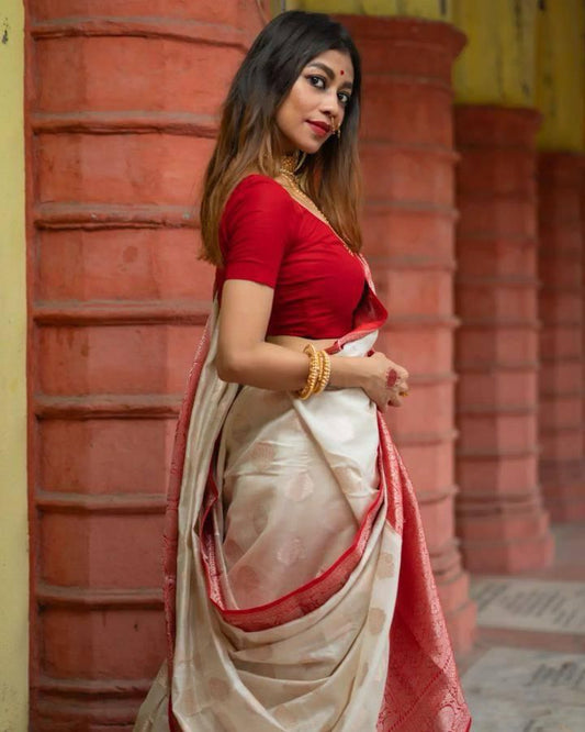 Easy-to-Wear Banarasi Style Saree Crafted in Smooth Lichi Silk