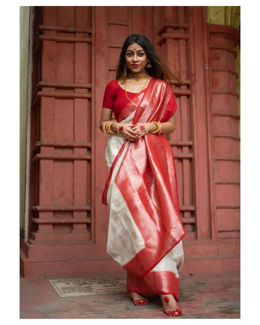 Easy-to-Wear Banarasi Style Saree Crafted in Smooth Lichi Silk