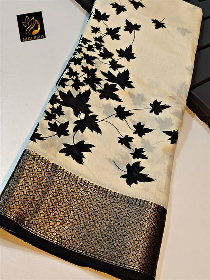 Dola Silk Kalamkari Saree with Jacquard Border
