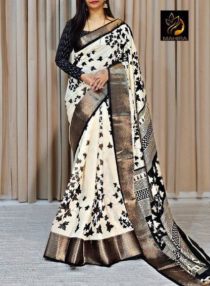 Dola Silk Kalamkari Saree with Jacquard Border