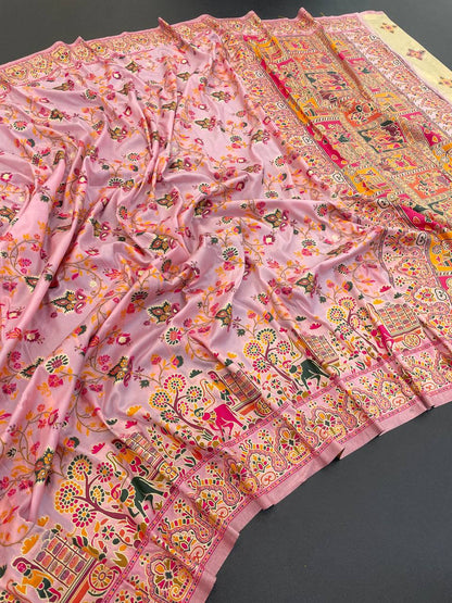 Rajwadi Pashmina Silk Weaving Saree with Kashmiri Pallu