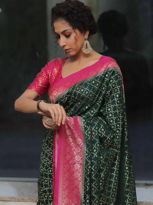 Organic Banarasi Lichi Silk Wedding Saree – Rich & Comfortable