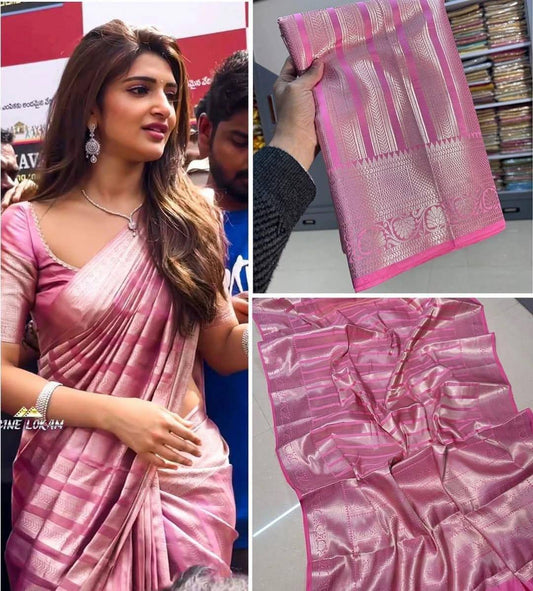 Celebrity Inspired Banarasi Silver Tissue Zari Silk Saree