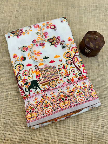 Rajwadi Pashmina Silk Weaving Saree with Kashmiri Pallu