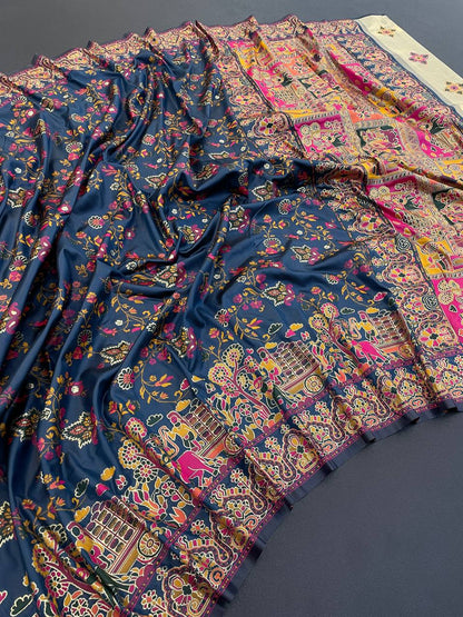 Rajwadi Pashmina Silk Weaving Saree with Kashmiri Pallu