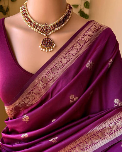 SoftAura Saree Made with Organic Banarasi Lichi Silk