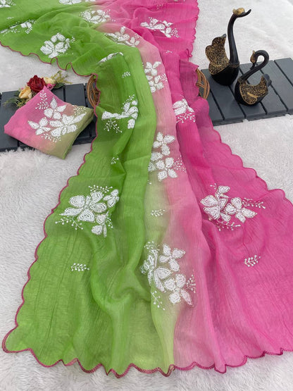 Soft Shaded Crunchy Fabric Designer Saree with Dual Sequins Work