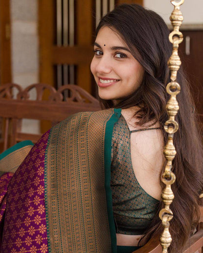 Statement Bridal Saree with Banarasi Art on Lichi Silk