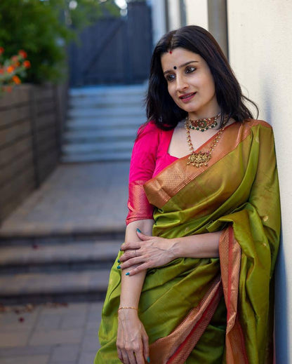Comfort Touch Organic Banarasi Lichi Silk Wedding Saree