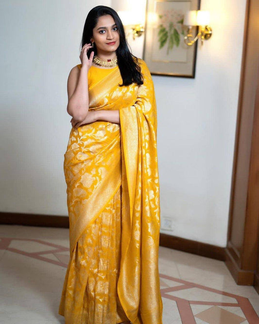 Featherlight Banarasi Wedding Drape Crafted from Organic Lichi Silk Saree