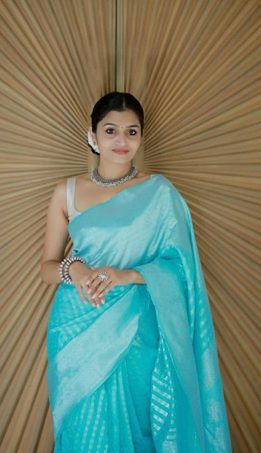 Refined-Finish Saree Designed in Organic Banarasi Lichi Silk