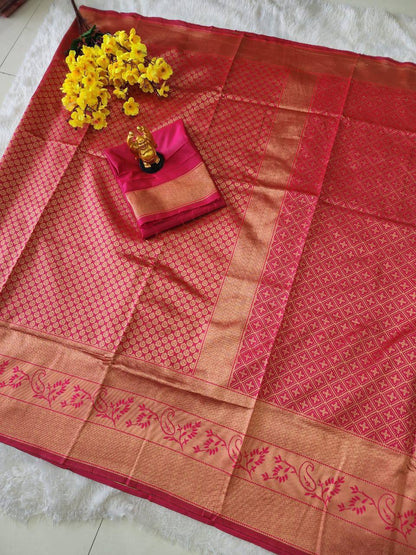 Elegant Pink Silk Saree with Subtle Woven Texture
