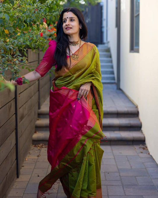 Comfort Touch Organic Banarasi Lichi Silk Wedding Saree