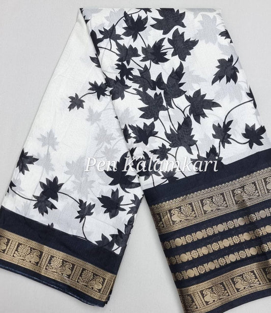 Pure Dola Silk Saree with Jacquard Border & Kalamkari Print