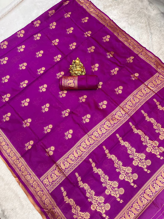 SoftAura Saree Made with Organic Banarasi Lichi Silk