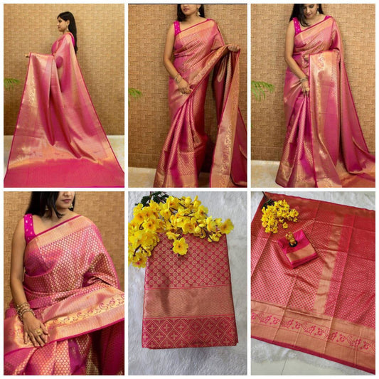 Elegant Pink Silk Saree with Subtle Woven Texture