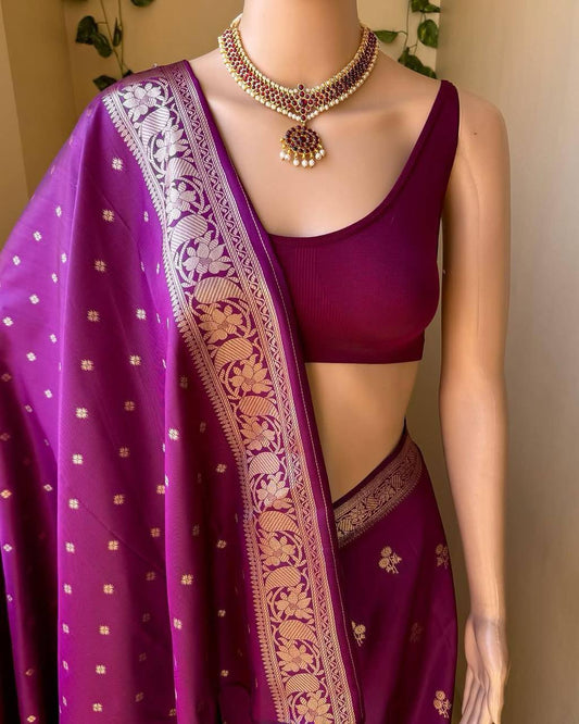 SoftAura Saree Made with Organic Banarasi Lichi Silk