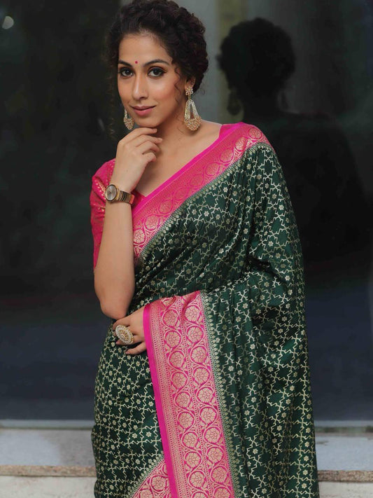 Organic Banarasi Lichi Silk Wedding Saree – Rich & Comfortable