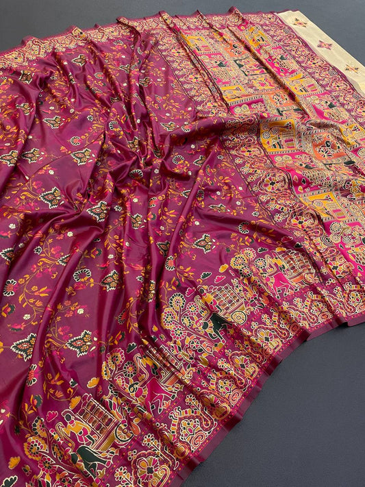 Rajwadi Pashmina Silk Weaving Saree with Kashmiri Pallu